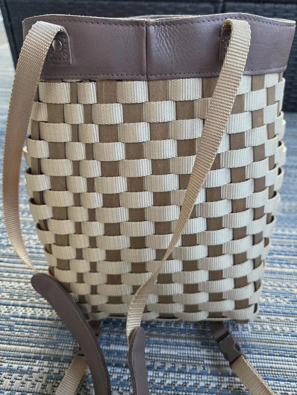 Longaberger To Go Basket Backpack Woven Wood & Nylon Adjustable Straps 2007